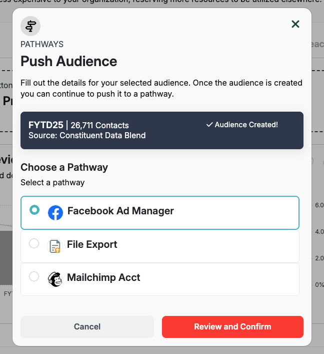 Screenshot of Avid Pathways pushing an audience to Facebook