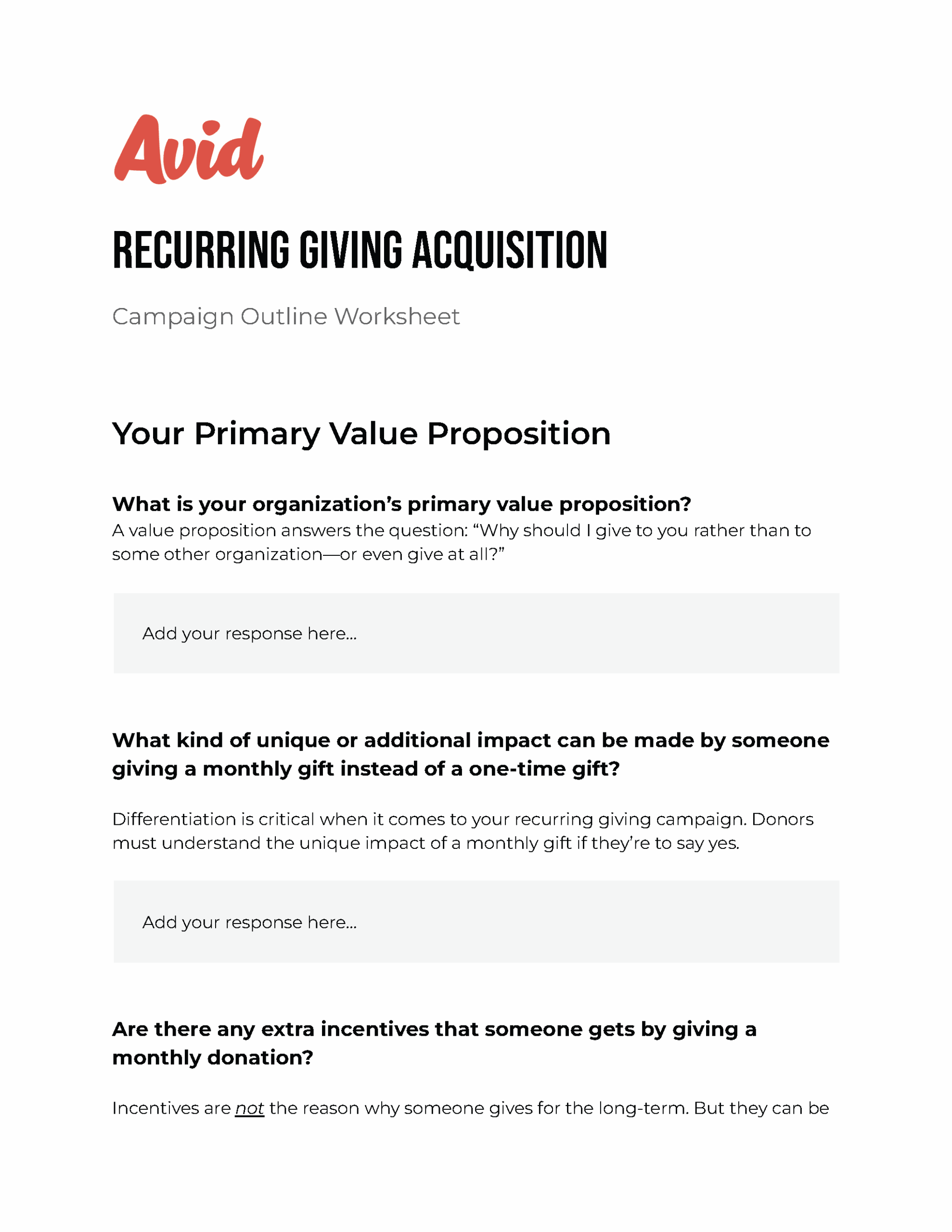 Image of the Recurring Giving Acquisition Campaign Worksheet